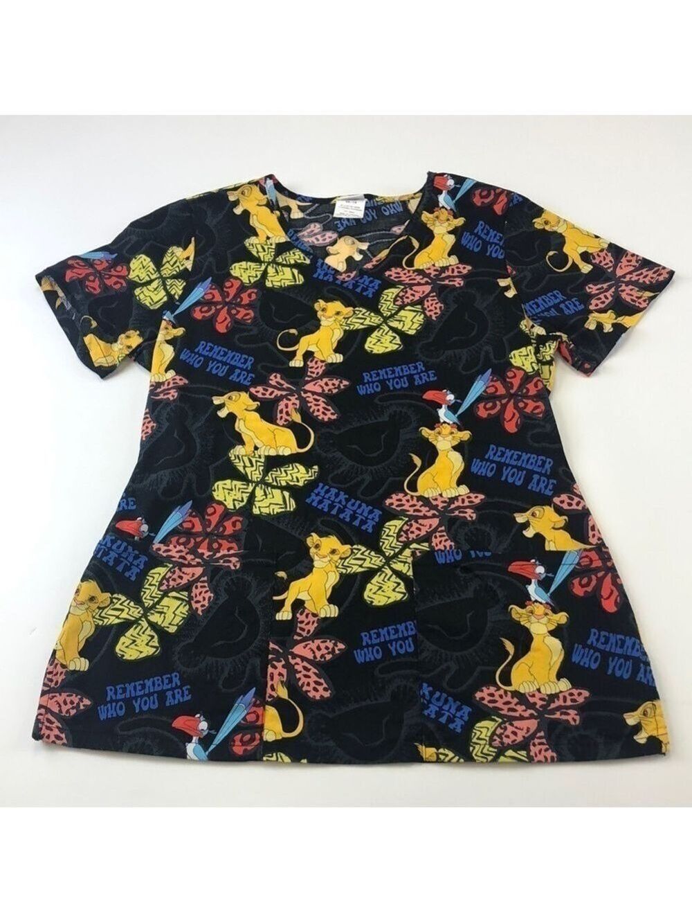 Scrubs top Disney Lion King short sleeve black and brights print XS